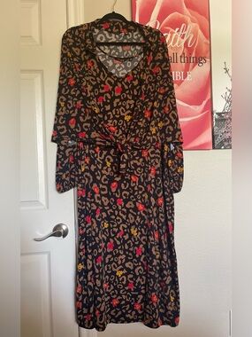 IMAN Plus Size Womens Black brown Leopard Print maxi Dress size 4XP pre-owned